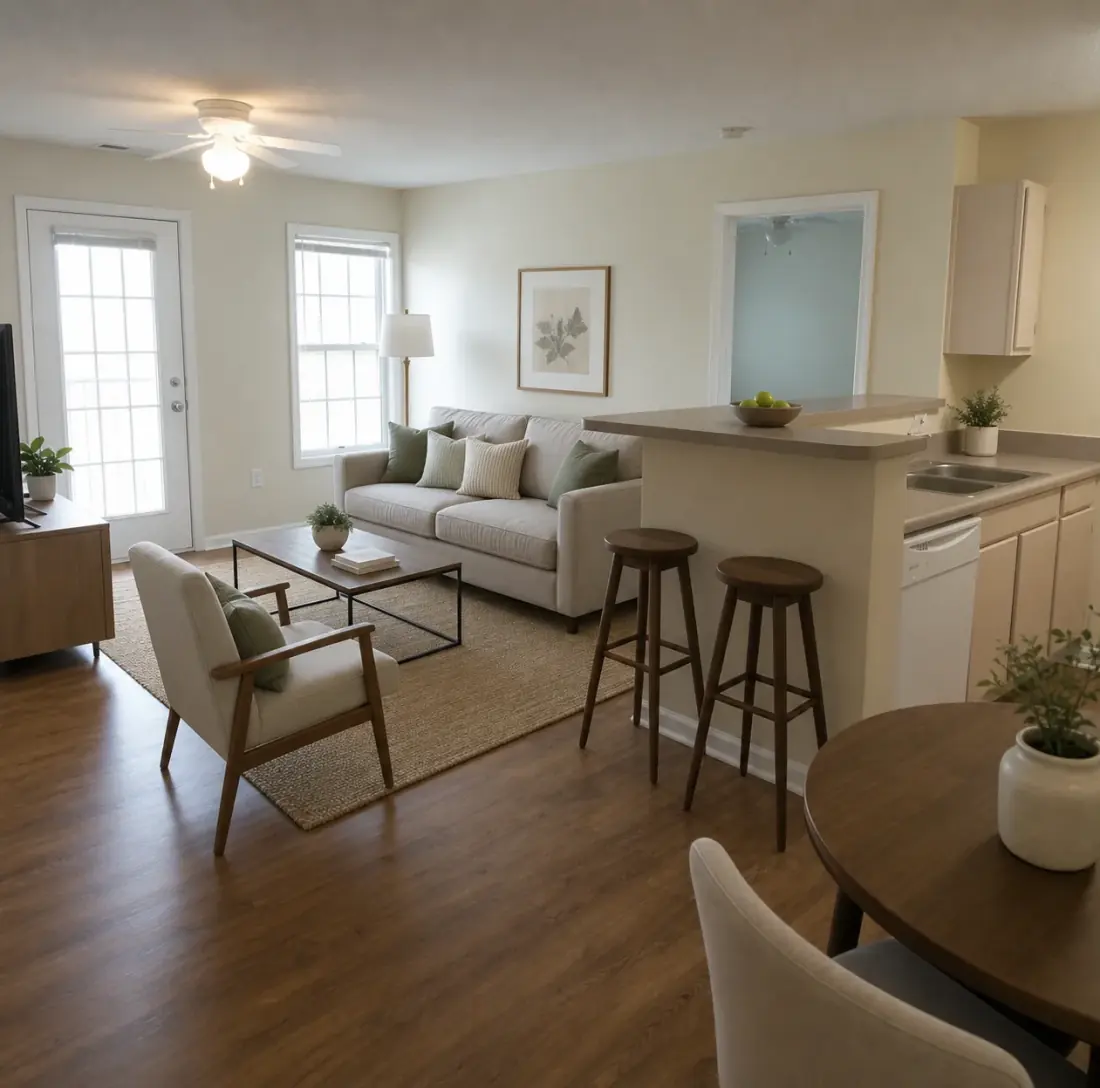 Open-concept living and dining area